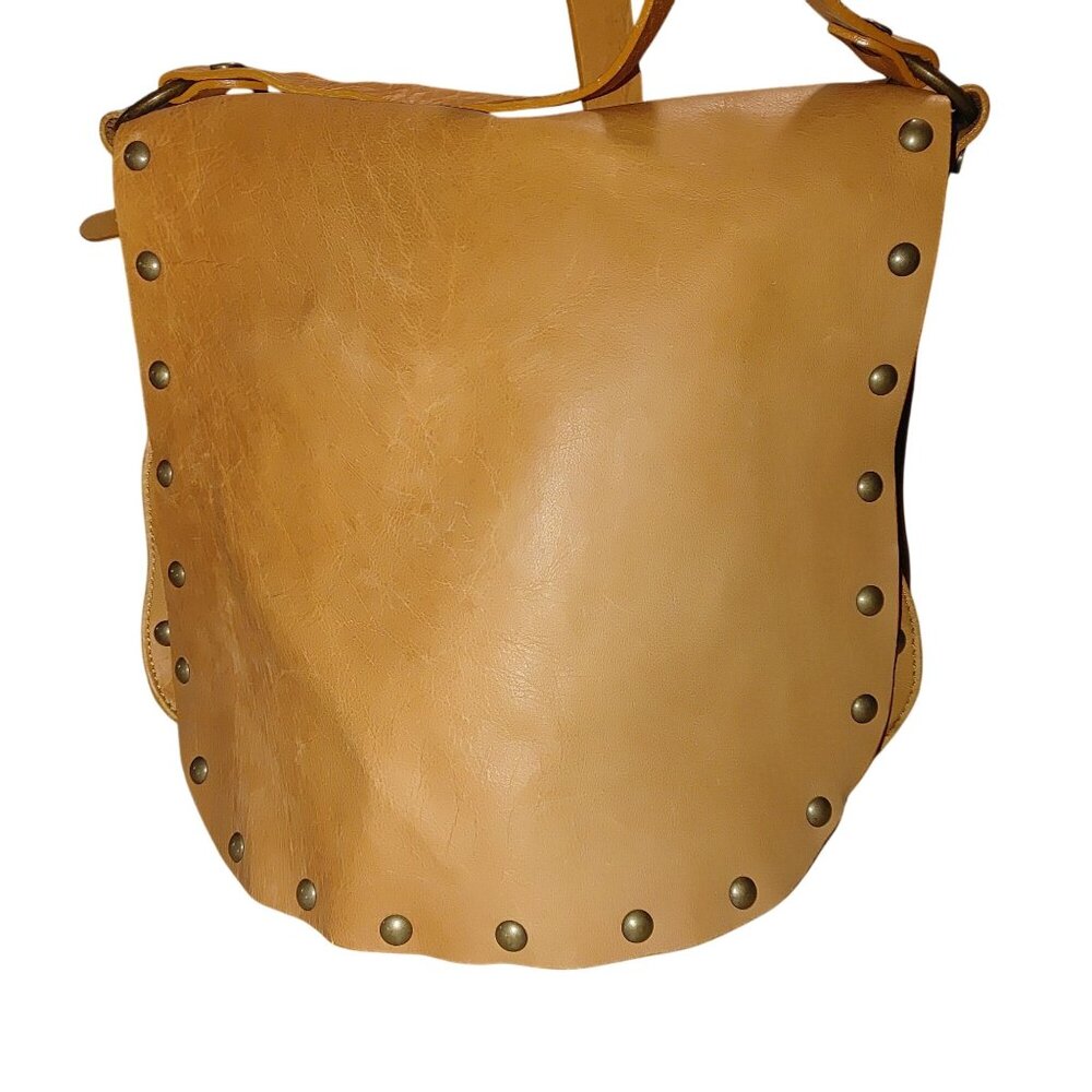 Maurizio Taiuti Genuine Leather Crossbody Saddle Bag Brass Rivets Made In Italy